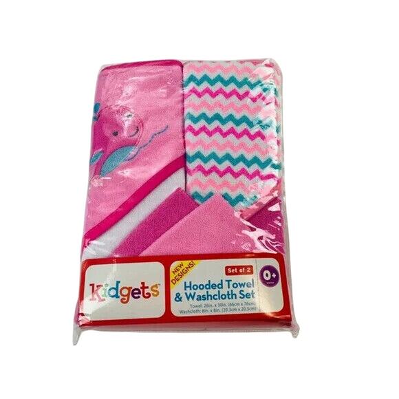 Kidgets Hooded Towel & Washcloth Set - Pink Multicolor Print - Picture 1 of 4